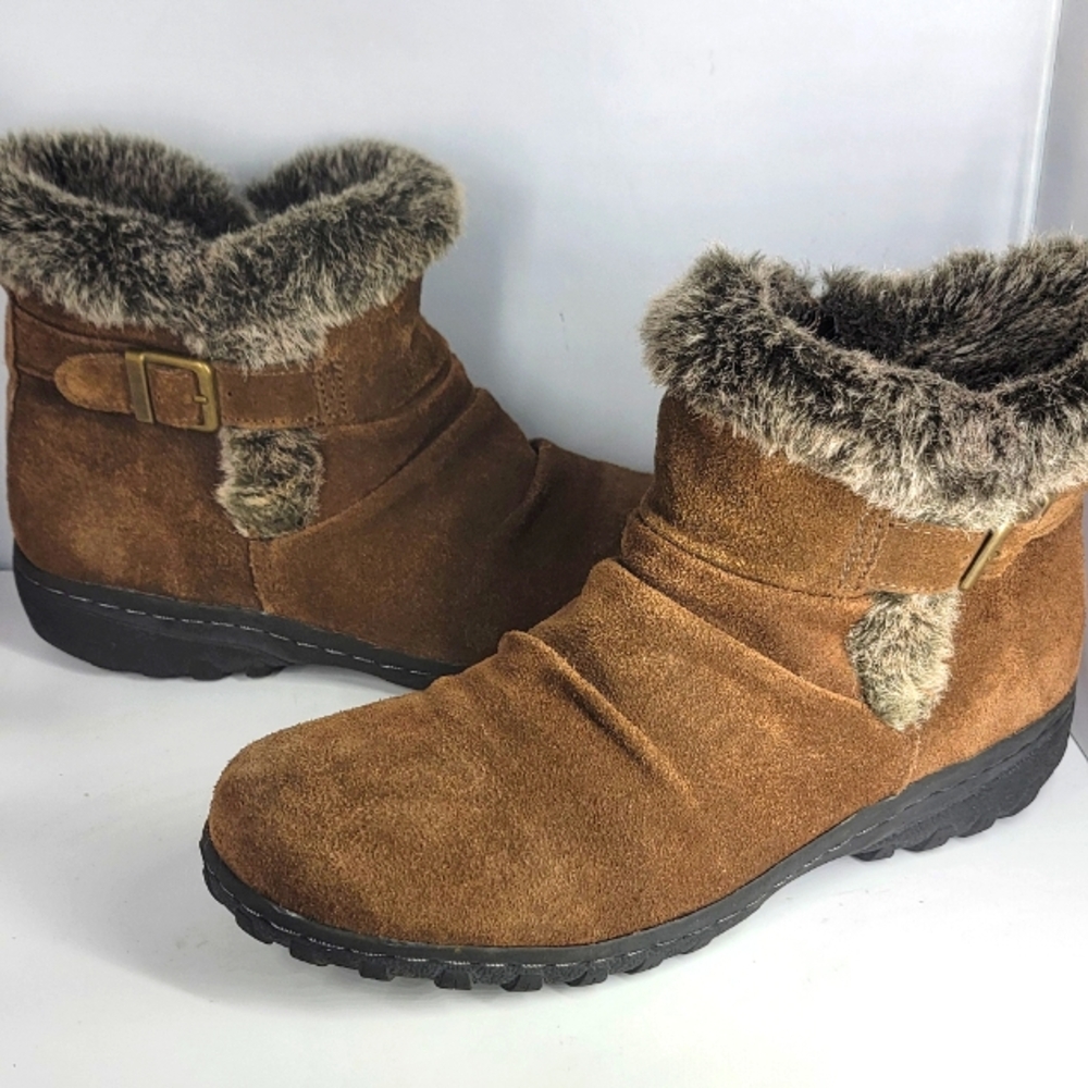 Khombu Lindsey 1077489 Brown Suede Leather Ankle Boots With Faux Fur 10M